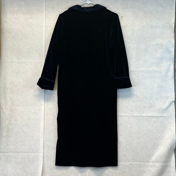 LAUREN RALPH LAUREN Robe Women's Small Blue Velvet Long Full Zip Collared Caftan - Picture 10 of 13